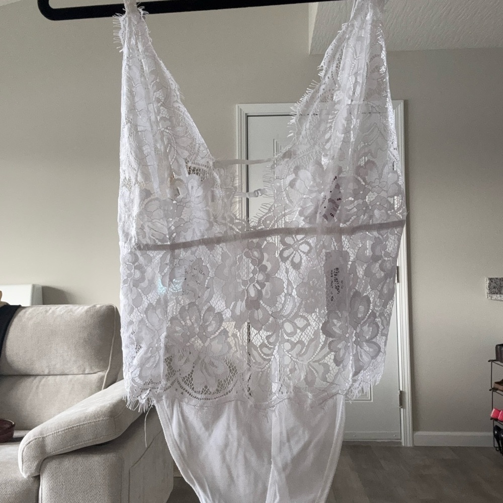 NWT Elegant White Lace Bodysuit from Adore Me, size L